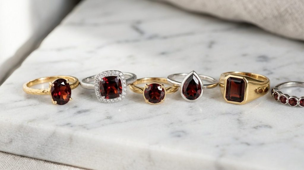 Bague Grenat : Collection Élégante en Or et Argent