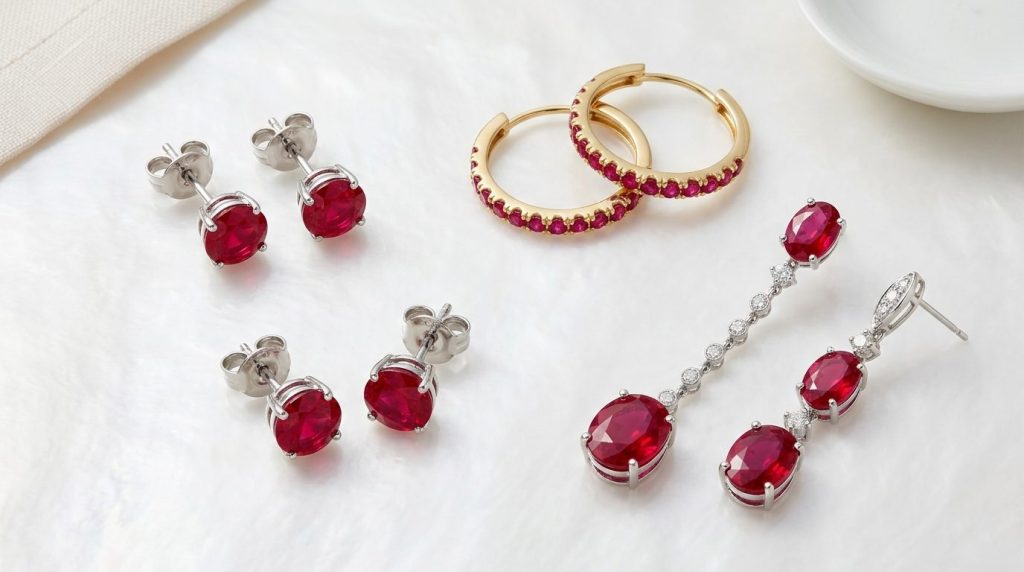 Boucles d’oreilles rubis : collection femme or et argent