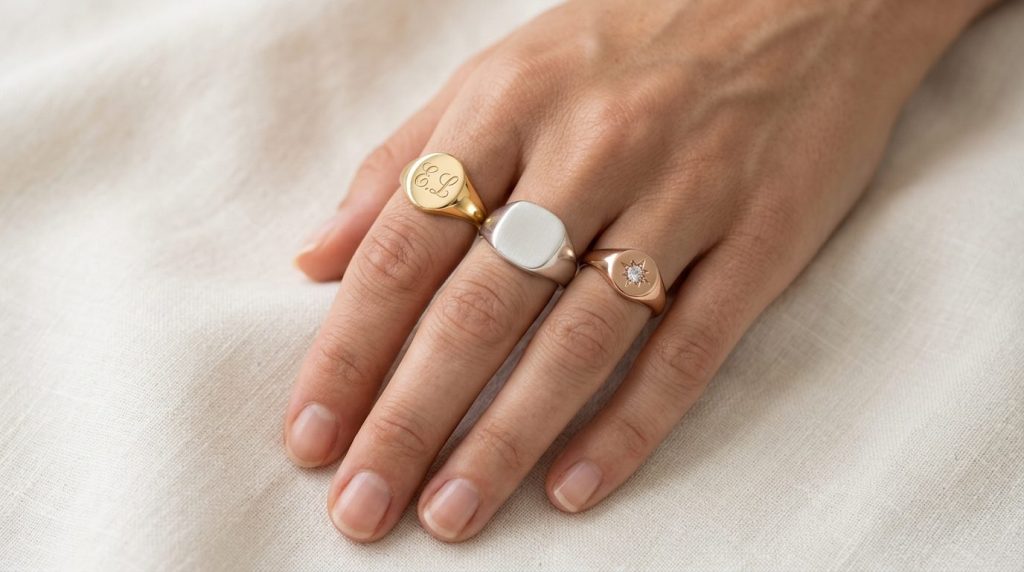 Chevalières Femme : or, argent, gravée ou personnalisée