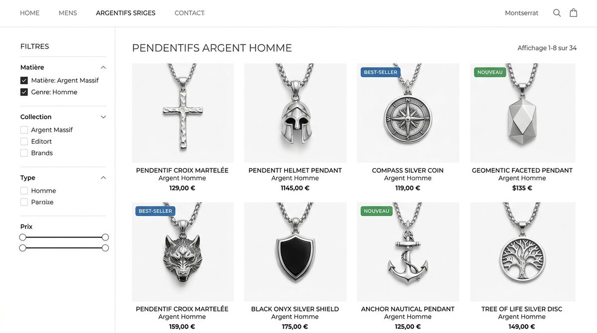 pendentif argent homme — image 1