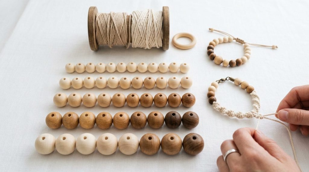Perles en bois naturel : catalogue, tailles et prix grossiste
